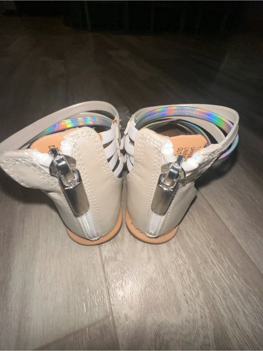Girls Holographic Strappy Gladiator Sandals - Iridescent White
